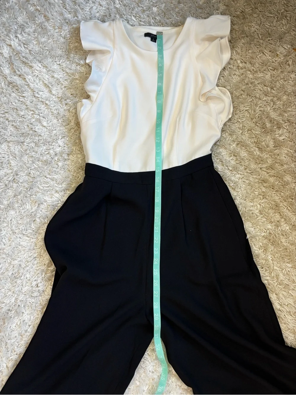 J. Crew Flutter Sleeve Open Back Jumpsuit with pockets, Cream & Black